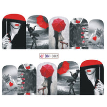 Load image into Gallery viewer, 12 Designs Valentine Gift Sticker  Couple/Maple Nail Designs Nail Art Water Transfer Decals for Nails Tips Sticker BN373-384